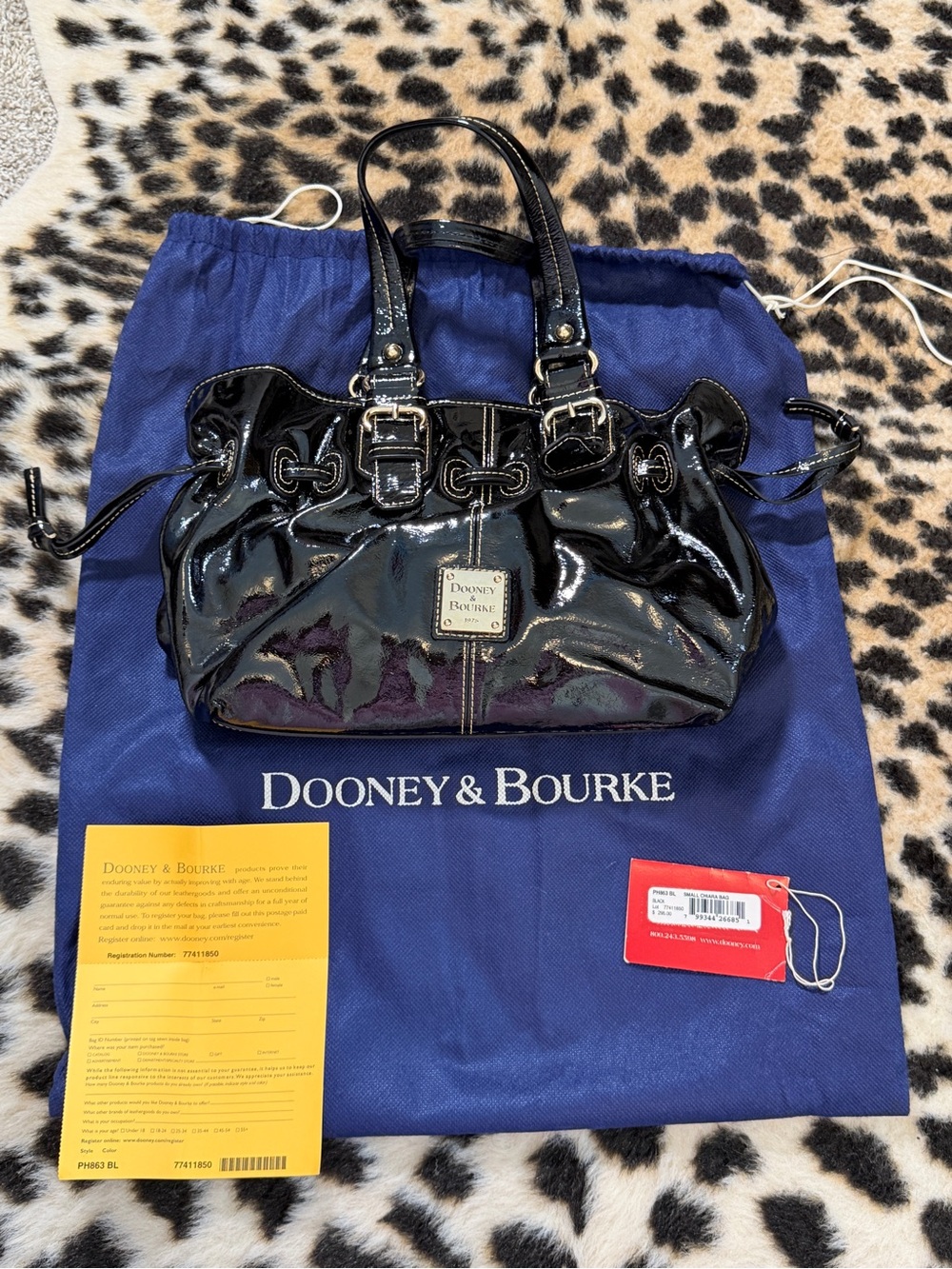 Dooney and Bourke Small Chiara Shoulder Bag Satchel Tote Black Patent Drawstring - Picture 4 of 12